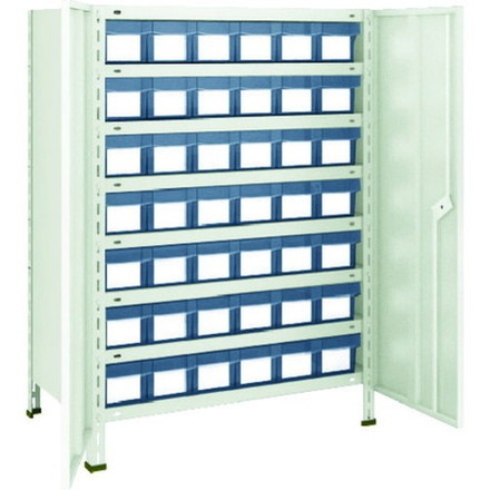 TRUSCO トラスコ 軽量棚扉付 875X300X1200樹脂引出透明小X42 ネオグレー 43VT808C7 組立品 組立設置不可