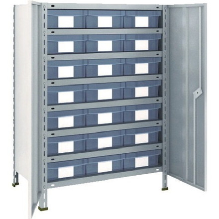 TRUSCO トラスコ 軽量棚扉付 875X450X1200樹脂引出透明大X21 ネオグレー 43XT808D7 組立品 組立設置不可