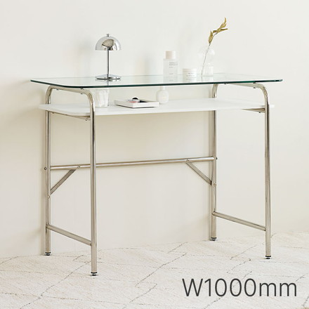roomnhome ぺブル ガラスデスク 100cm 収納棚デスク