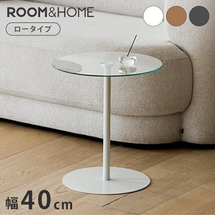 rooomnhome ガラス サイドテーブル 幅40cm 丸形 アンドラウンドガラステーブル ダイニング ホワイト