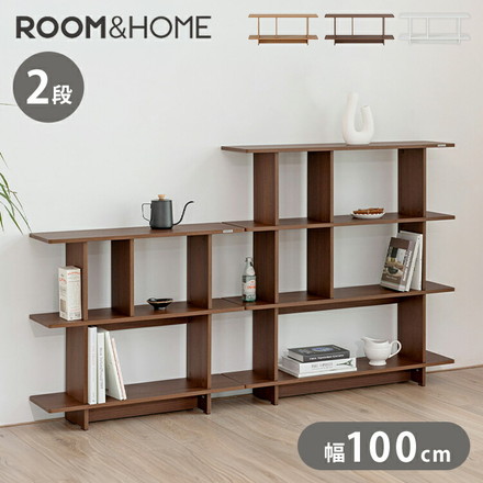 roomnhome バルトスクエアラック 幅100cm 2段 オープンラック 木製 見せる収納 収納 サイドテーブル ブラウン