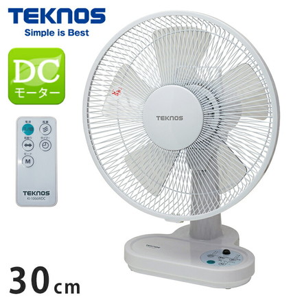 TEKNOS テクノス DC卓上扇風機 30cm 5枚羽根 フルリモコン 卓上ファン リモコン付き デスクファン 小型扇風機 首振り タイマー リズム風 おやすみ風 シンプル コンパクト ホワイト KI-1066WDC