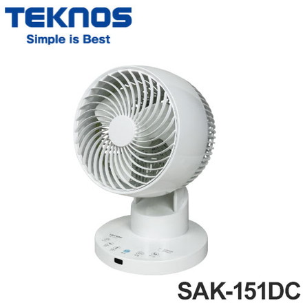 フルリモコンサーキュレーター 15cm DCモーター上下左右首振り TEKNOS テクノス SAK-151DC ホワイト タイマー機能 静音