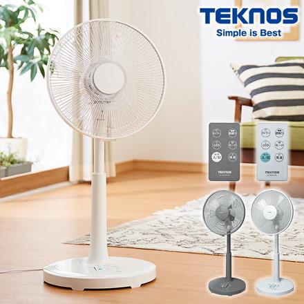 TEKNOS テクノス DCリビングファン リモコン付き 30cm 5枚羽根 首振り 風量6段階 リモコン収納 タイマー 高さ調節 静音 フラットガード リズム風 おやすみ風 節電 節約 扇風機 KI-360DC ホワイト