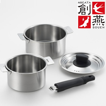 ステンレス 鍋 14cm16cm 鍋セット ハンドル着脱式 取っ手が取れる 収納 省スペース 新潟県 燕市 日本製 ステンレス製 片手鍋 両手鍋 片手なべ 両手なべ なべ シルバー おしゃれ