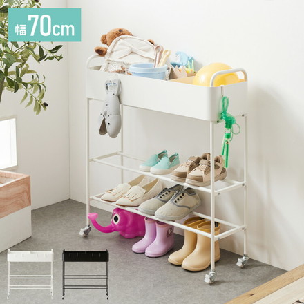 キャスター付き お片付けラック 3段 玄関収納ラック シューズラック おもちゃ収納 靴収納 プランタースタンド ホワイト