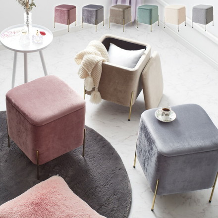 スツール 収納 おしゃれ ベルベッド ベロア くすみカラー 30×30cm 正方形 脚付き ブークレグレー