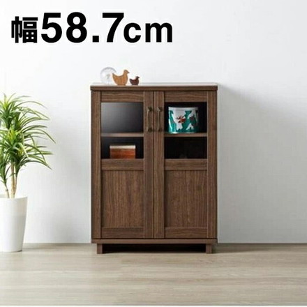 コサロ キャビネット ガラス 木目調 収納 幅58.7 コンパクト スリム リビング 和風 木製 大容量