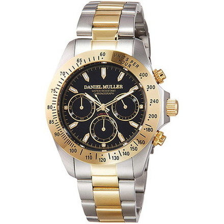 DANIEL MULLER ダニエルミューラー 腕時計 クロノグラフ ステンレス製 メンズウォッチ ブラック×ゴールド DM-2003TGB
