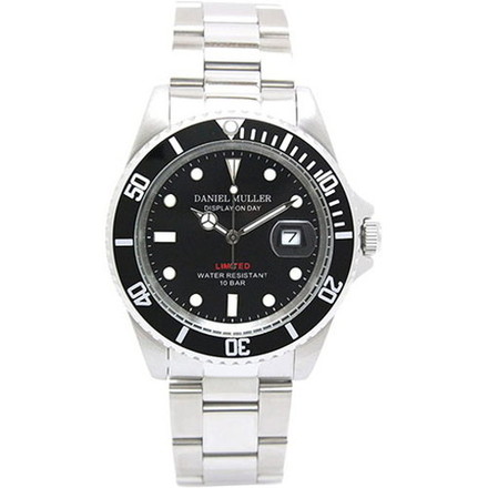 DANIEL MULLER ダニエルミューラー 腕時計 ステンレス製 100m防水 ダイバーズウォッチ ブラック DM-2018BK