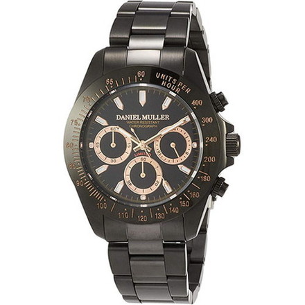 DANIEL MULLER ダニエルミューラー 腕時計 クロノグラフ ステンレス製 メンズウォッチ ブラック×ピンクゴールド DM-2027BKP
