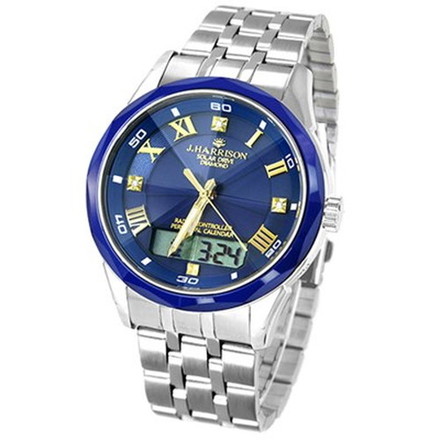 J.HARRISON 光発電・電波式腕時計 3石天然ダイヤモンド付・パーペチュアルセラミックベルトスライド式 JH-071NV 雑貨