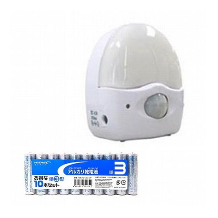 YAZAWA 3LEDミニ赤外線センサーライト3灯 + アルカリ乾電池 単3形10本パックセット