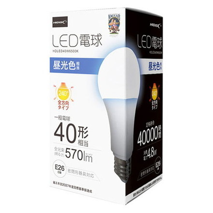 HIDISC LED電球 一般電球40形相当 昼光色 HDLED40W6500K OA機器 家電 電池 LED照明
