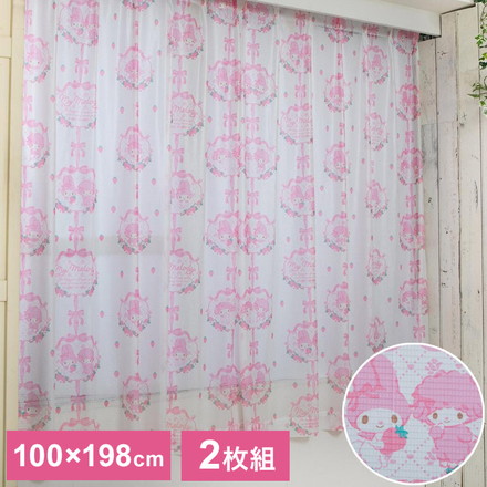 マイメロディ&マイスウィートピアノ 幅100×丈198cm レースカーテン 2枚セット UVカット率99.9%