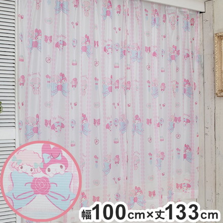 マイメロディ&マイスウィートピアノ レースカーテン 2枚セット 幅100×丈133cm UVカット 外から見えにくい
