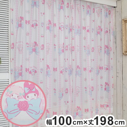 マイメロディ&マイスウィートピアノ レースカーテン 2枚セット 幅100×丈198cm UVカット 外から見えにくい