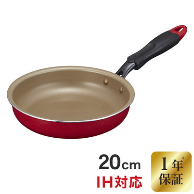 evercook IH ガス 対応 フライパン 20cm レッド オール熱源対応 1年保証 ふっ素コーティング 20cm