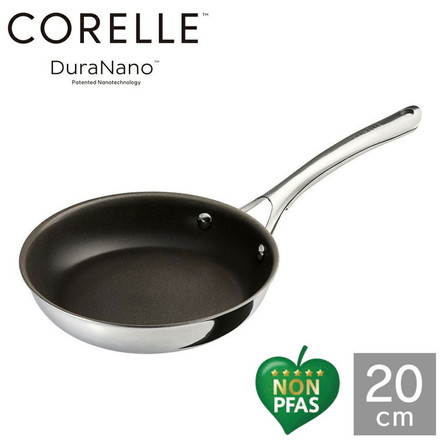CORELLE コレール フライパン 20cm 10年保証 IH対応 ガス火OK フッ素不使用 PFOA PFAS フリー 強火調理 金属ツール オーブン DuraNano デュラナノ CSFP20SV ドウシシャ DOSHISHA