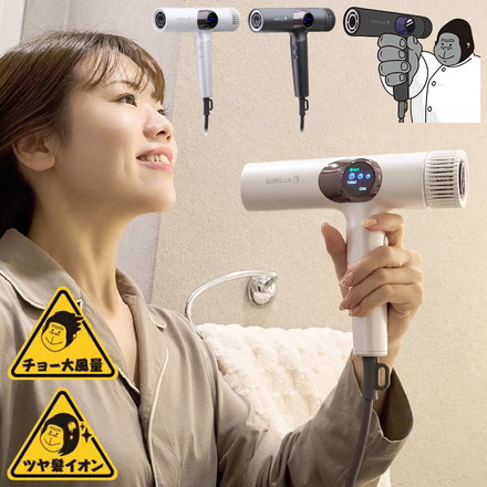 ゴリラのひとふき 時短 ハイパワーゴリラドライヤー 爆風 速攻ドライ ゴリラモーター搭載 ドライヤー 大風量 強い風 強風 簡単操作 コンパクト ゴリラ GRD-2501 ドウシシャ DOSHISHA グレー