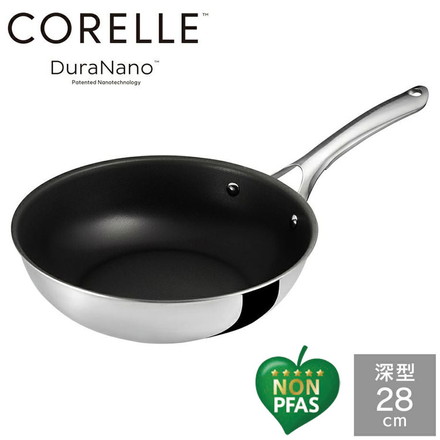 CORELLE コレール フライパン 28cm深型 10年保証 ウォックパン IH対応 ガス火OK フッ素不使用 PFOA PFAS フリー 深型 28cm 深型フライパン DuraNano デュラナノ CSFWP28SV ドウシシャ DOSHISHA
