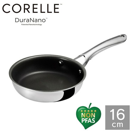 CORELLE コレール フライパン 16cm 10年保証 IH対応 ガス火OK フッ素不使用 PFOA PFAS フリー 強火調理 金属ツール オーブン DuraNano デュラナノ CSFP16SV ドウシシャ DOSHISHA