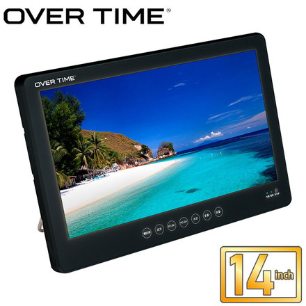 ポータブルDVDプレーヤー 14インチ 防水IPX7 DVD テレビ番組録画機能 3電源対応 OT-WTD14AK OVER TIME