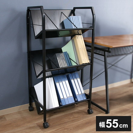 ファイルラック 3段 キャスター付き ファイルワゴン 本棚 オープンラック デスクワゴン 収納ワゴン 収納棚 リビング