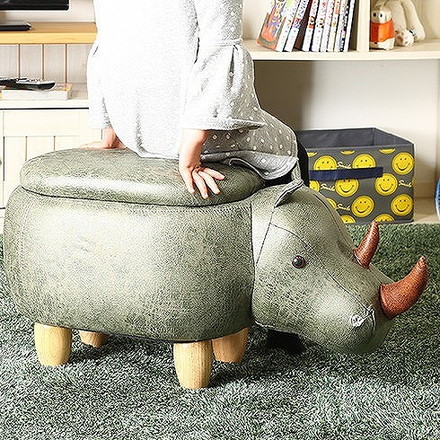 アニマルスツール収納付き W670×D340×H370mm 合板 天然木 ポリエステル 収納 サイ