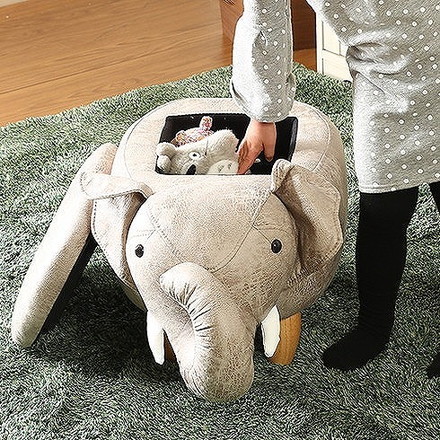 アニマルスツール収納付き W700×D340×H360mm 合板 天然木 ポリエステル 収納 ゾウ