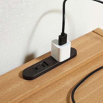 ベッドサイドテーブル (コンセント付き) W300×D360×H500mm ナチュラル