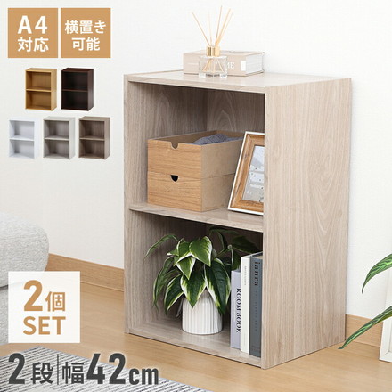 カラーボックス 2段 固定棚 2個セット 幅42 奥行29 高さ60 木製 本棚 収納ボックス 収納 二段 書棚 BOX テレビ台 収納用品 押入れ収納 組み合わせ アッシュグレー
