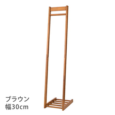 ハンガーラック 木製 天然木 スリム L型 幅30cm 高さ150cm ブラウン 省スペース コンパクト ナチュラル