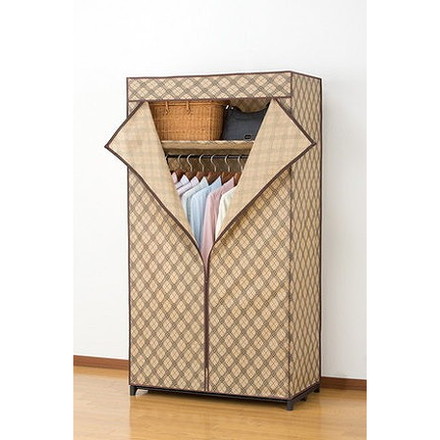 ハンガーラック カバー付きクローゼットハンガー クロス柄 幅90cm ラック カバー付き 衣類収納 ラック