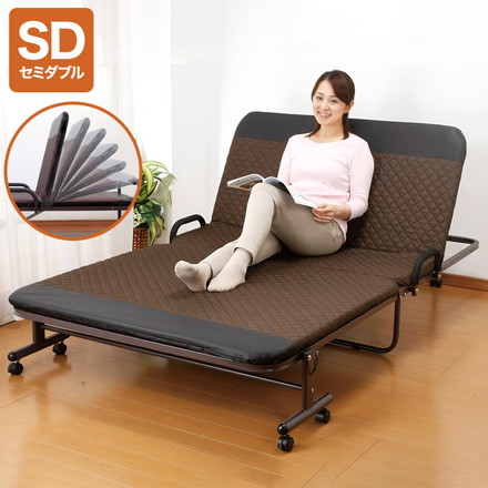 折りたたみベッド リクライニングベッド セミダブル 14段階リクライニング キャスター付き ブラウン