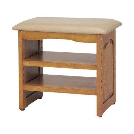 玄関ベンチ 腰掛け 椅子 スツール 木製 棚 2段 下駄箱 シューズラック 幅45cm ガタつき防止 アジャスター