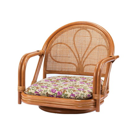 高座椅子 天然籐 肘付き回転チェア ロータイプ 籐 回転チェア 肘付き 座椅子