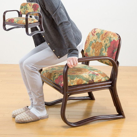 天然籐 思いやり座椅子 ロータイプ ラタン ラタンチェア クッション 立ち座りラクラク お年寄り プレゼント ギフト