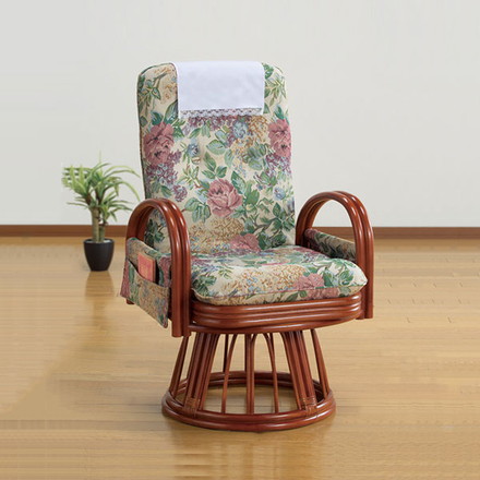 天然籐リクライニングハイバック回転座椅子 ハイタイプ 座椅子 回転 肘掛け付き