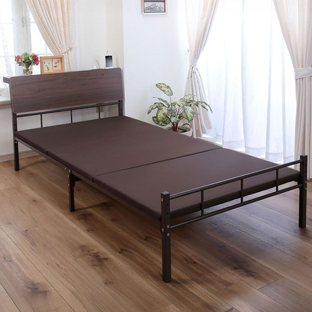 パイプベッド ベッドフレーム コンセント付 コンセント 木目調 スマホ充電 2口 2段階調節 高さ調節 宮付き 頑丈