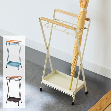 傘立て 折りたたみ コンパクト スリム ヴィンテージ風受け皿取り外し ZK-501 玄関収納 折り畳み アンブレラホルダー ブルー