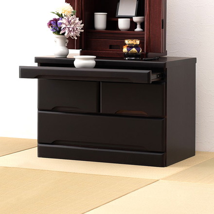 仏壇チェスト 完成品 幅60 奥行40 高さ43.5 仏壇下台 桐製 ミニ仏壇 紫壇調 スライド棚 引出し 木製 萩原