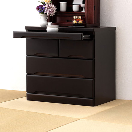 仏壇チェスト 完成品 幅60 奥行40 高さ58 仏壇下台 桐製 ミニ仏壇 紫壇調 スライド棚 引出し 木製 萩原