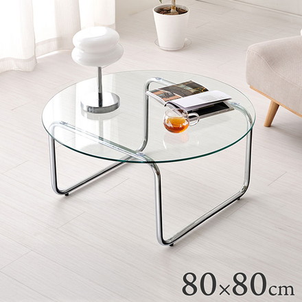 ガラステーブル 幅80cm 円形 丸 ローテーブル センターテーブル ガラス 円型 楕円