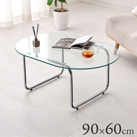ガラステーブル 幅90cm 円形 丸 ローテーブル センターテーブル ガラス 円型 楕円