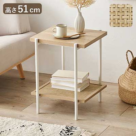 サイドテーブル ラタン調 こなれ感 オープンラック ナチュラル 韓国風インテリア 組立式 アジャスター付 韓国インテリア