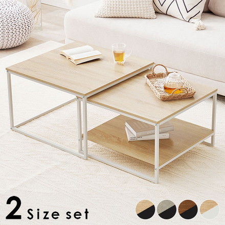 ネストテーブル 2サイズセット 選べる天板 木目調 セラミック調 ローテーブル センターテーブル ソファテーブル 机 テーブル ネスト 棚付き 北欧 ブラウン