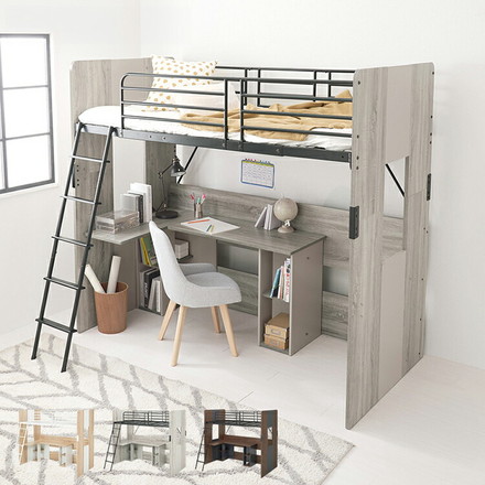 システムロフトベッド デスク一体型 2点セット システムベッドデスク 子供部屋 収納 ハイタイプ ブラウン