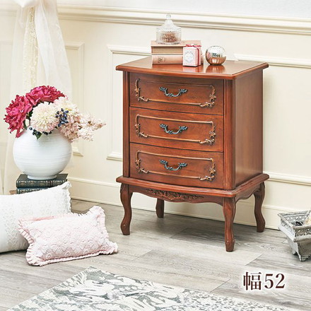 猫脚チェスト 3段 アンティーク調 幅52cm マホガニー 引き出し 棚 収納棚 電話台 FAX台 収納 可愛い