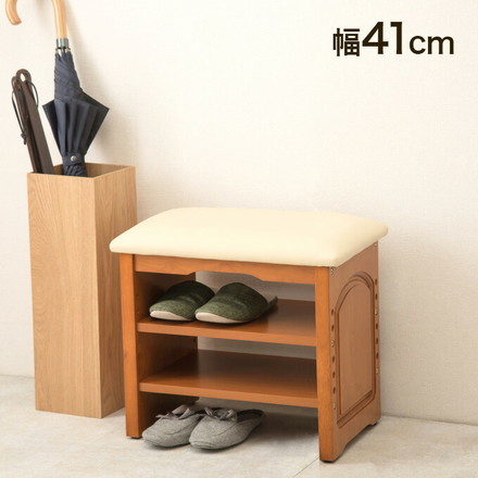 玄関ベンチ 幅41cm 棚付き 玄関チェア 玄関椅子 玄関収納 スリッパ収納 スリッパラック 靴収納